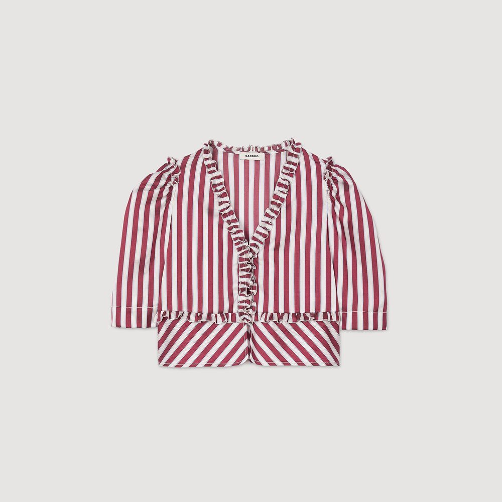 Sandro / Ruffled striped shirt Burgundy / White