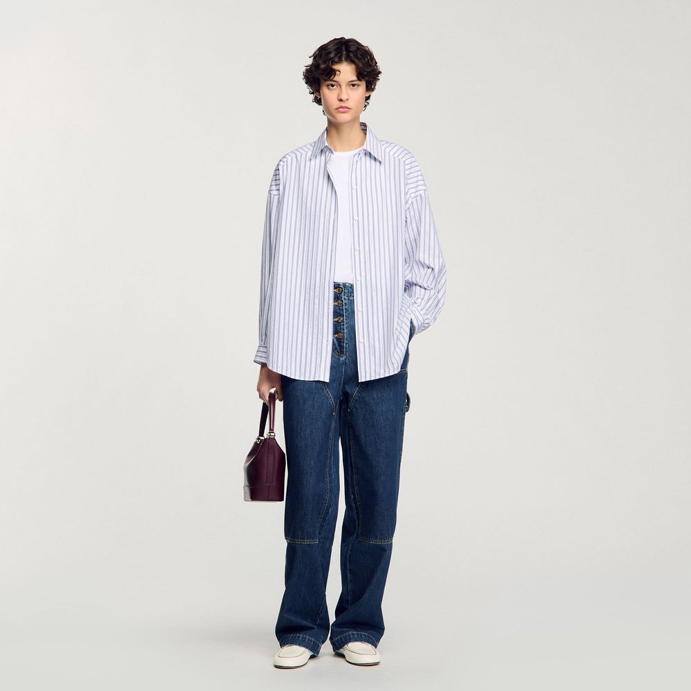 Sandro / Striped rhinestone shirt White