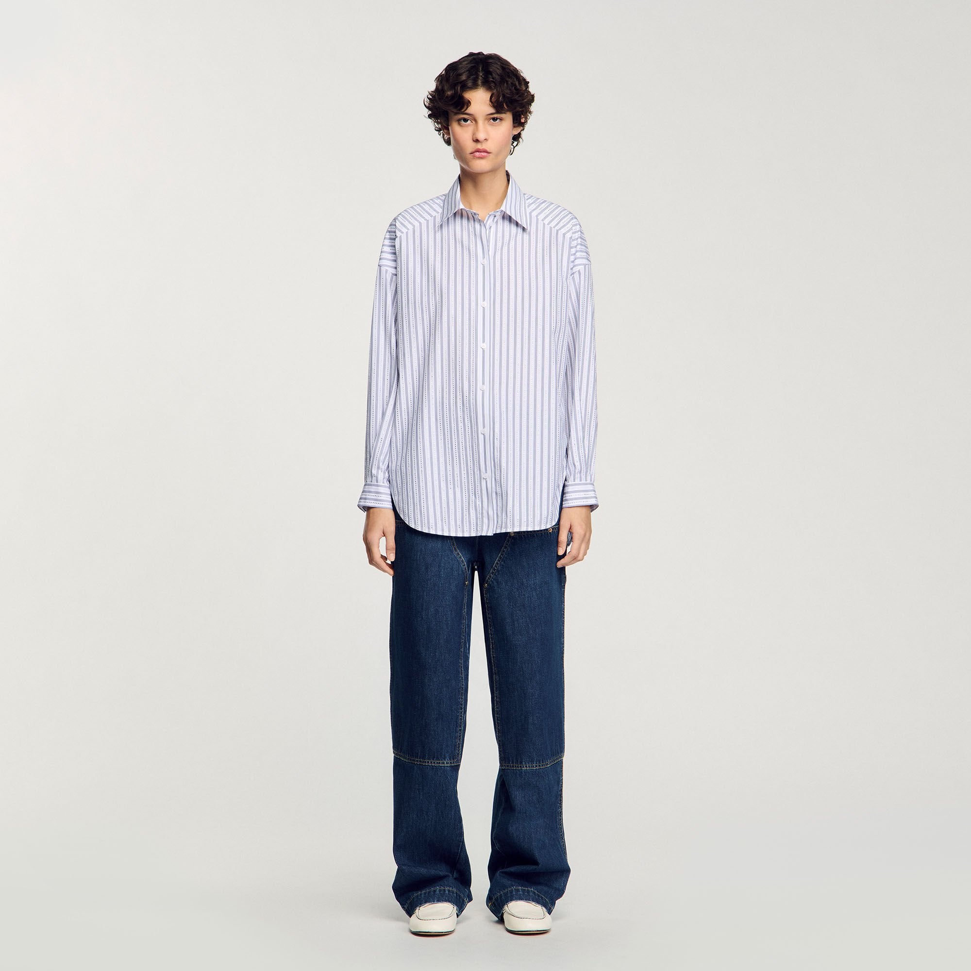 Sandro / Striped rhinestone shirt White