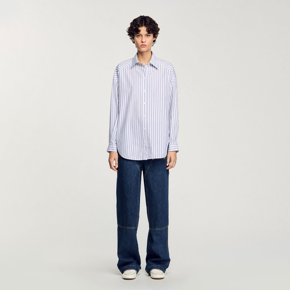 Sandro / Striped rhinestone shirt White