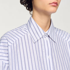 Sandro / Striped rhinestone shirt White