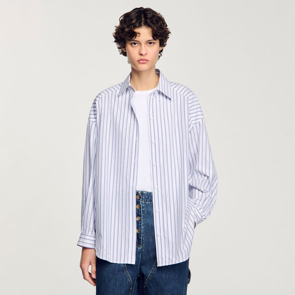 Sandro / Striped rhinestone shirt White