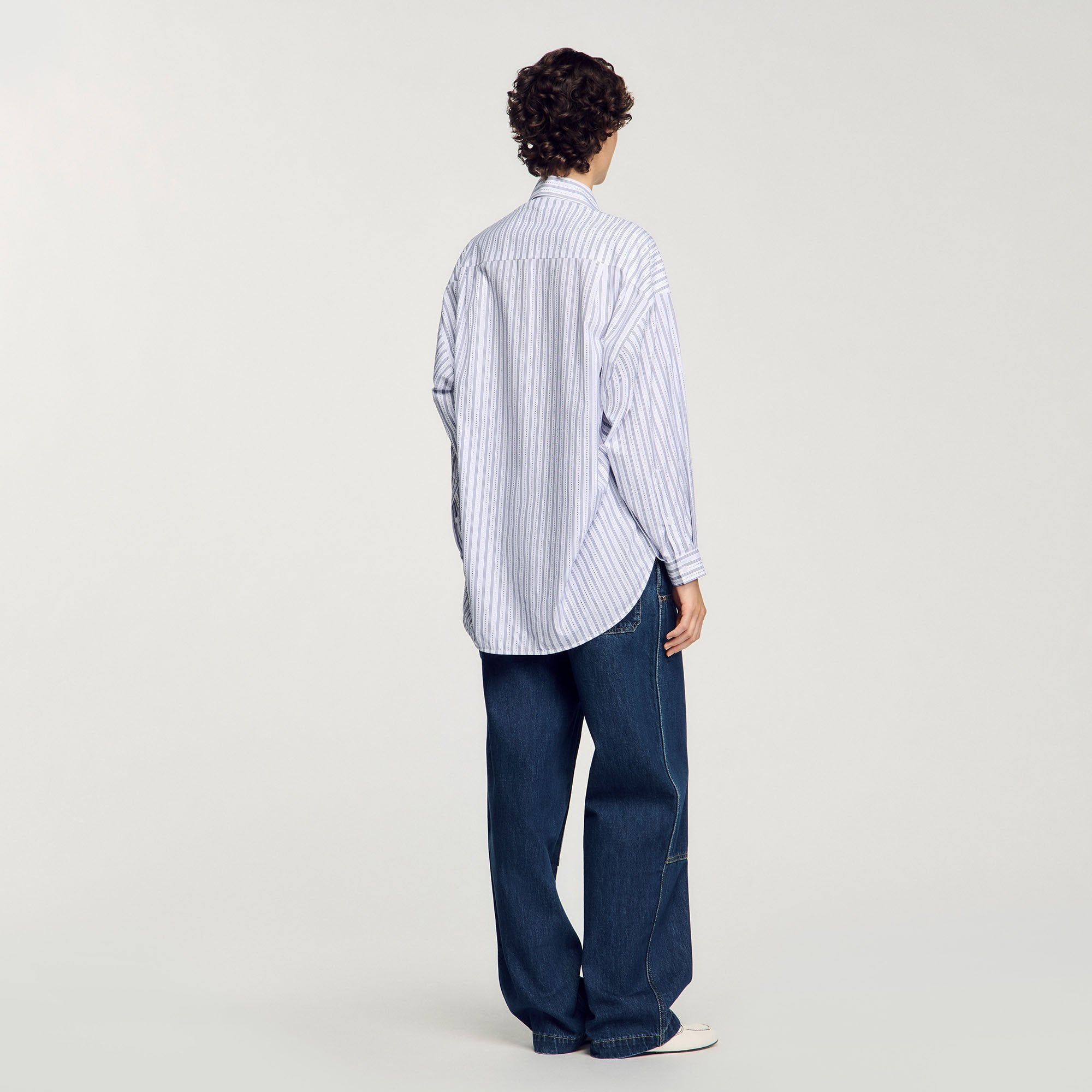 Sandro / Striped rhinestone shirt White