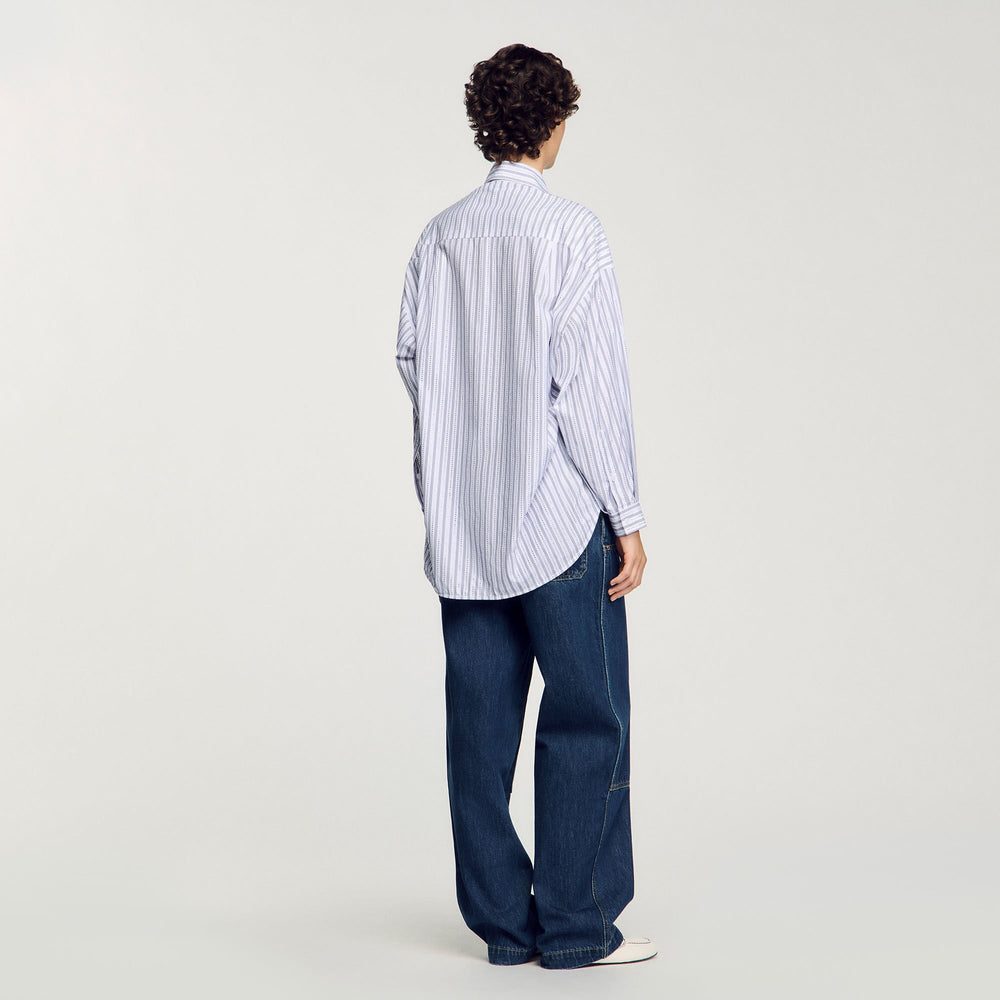 Sandro / Striped rhinestone shirt White