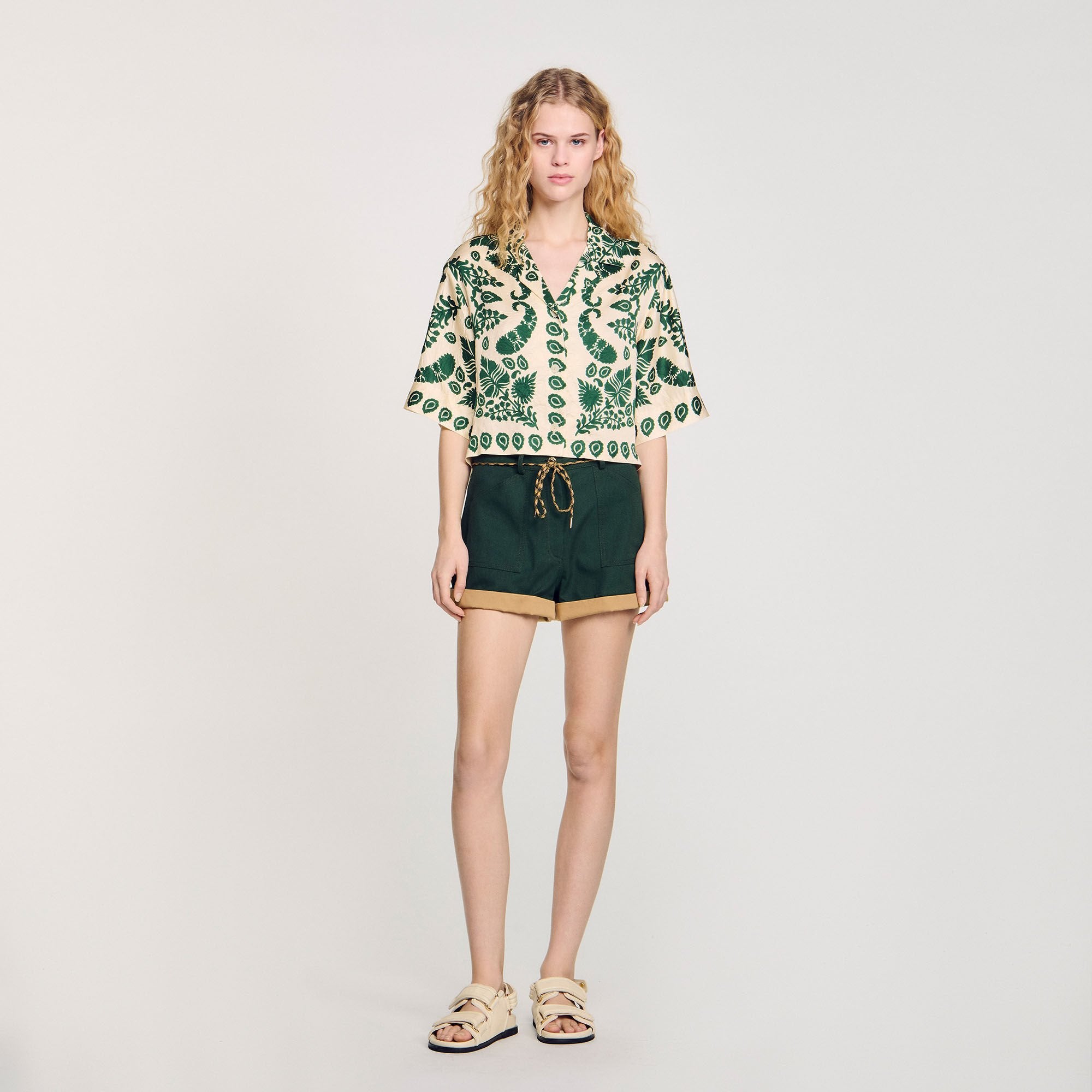 Sandro / Floral motif shirt Ecru / Green