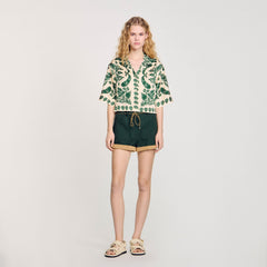 Sandro / Floral motif shirt Ecru / Green