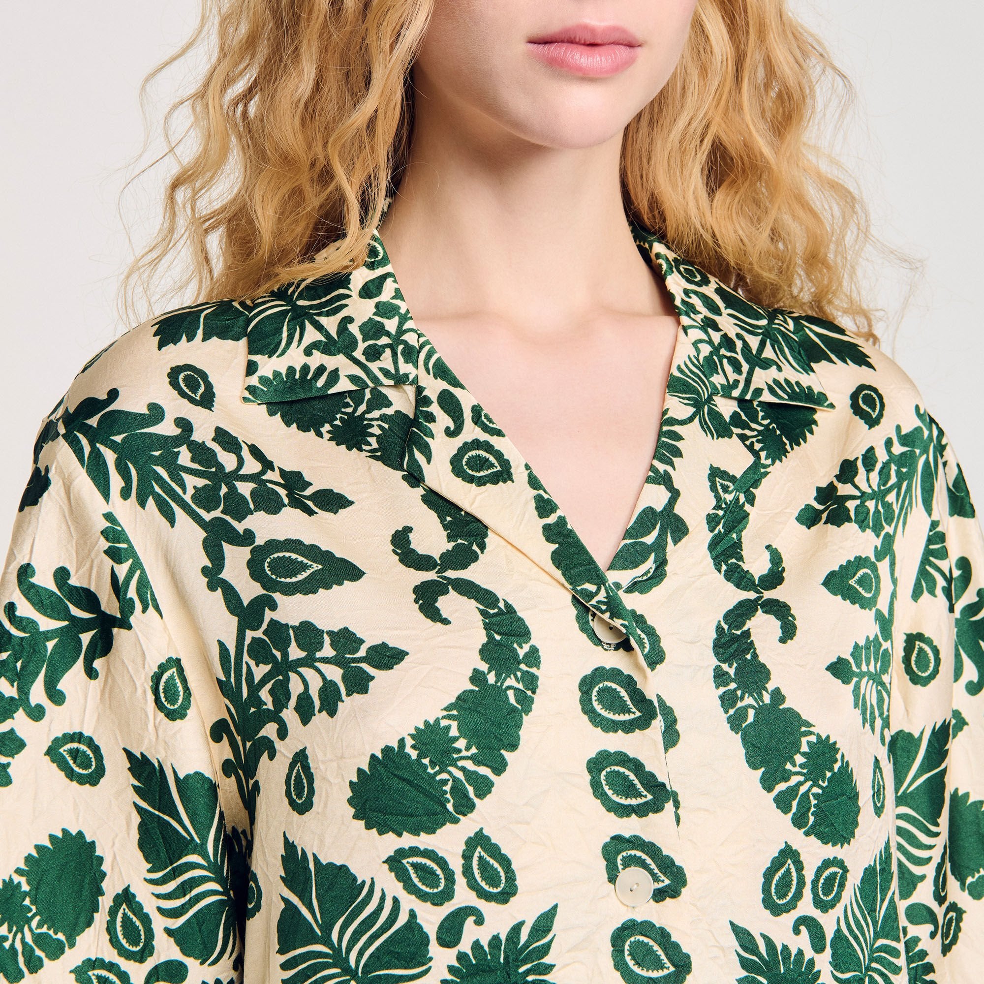 Sandro / Floral motif shirt Ecru / Green