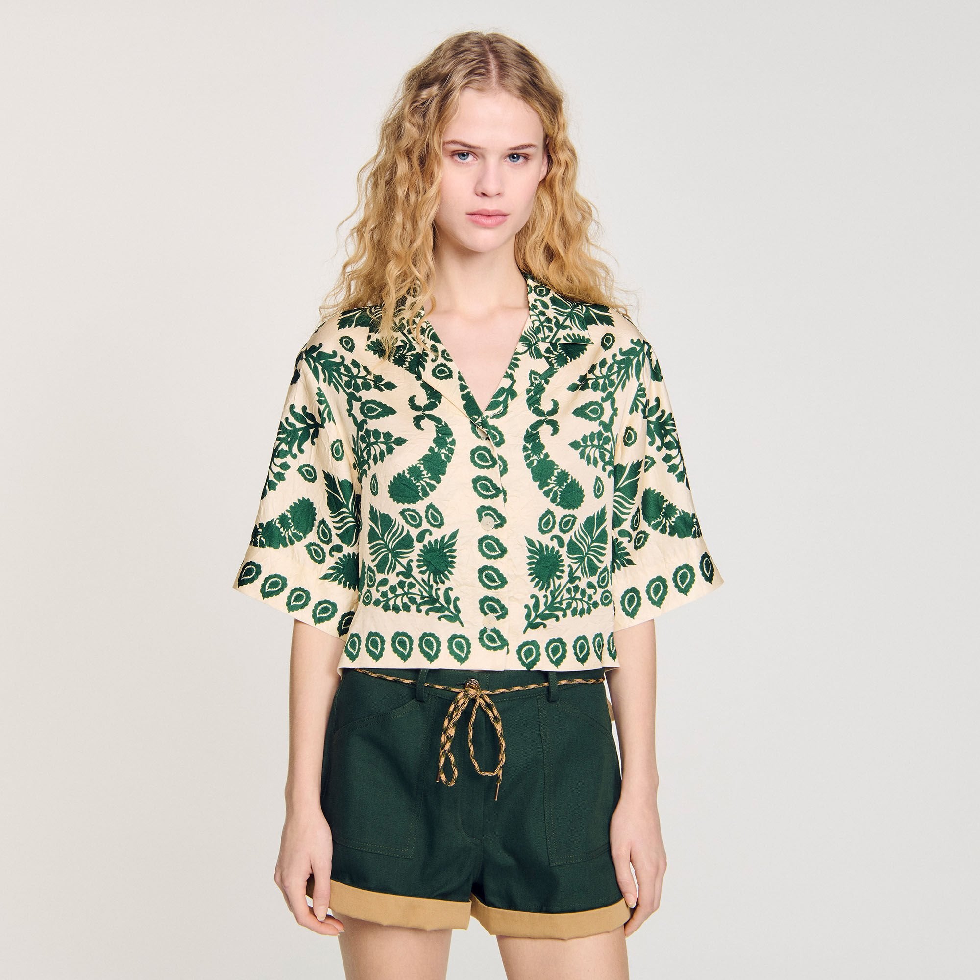 Sandro / Floral motif shirt Ecru / Green