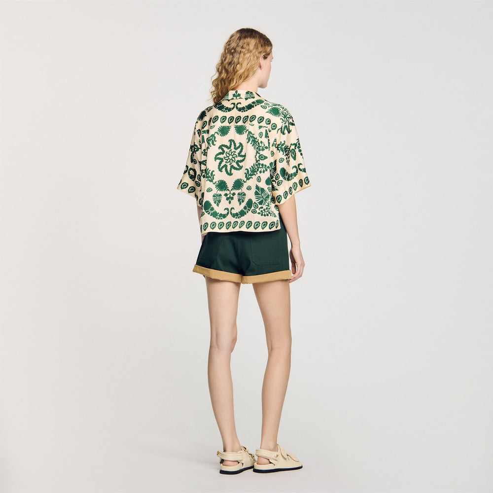 Sandro / Floral motif shirt Ecru / Green
