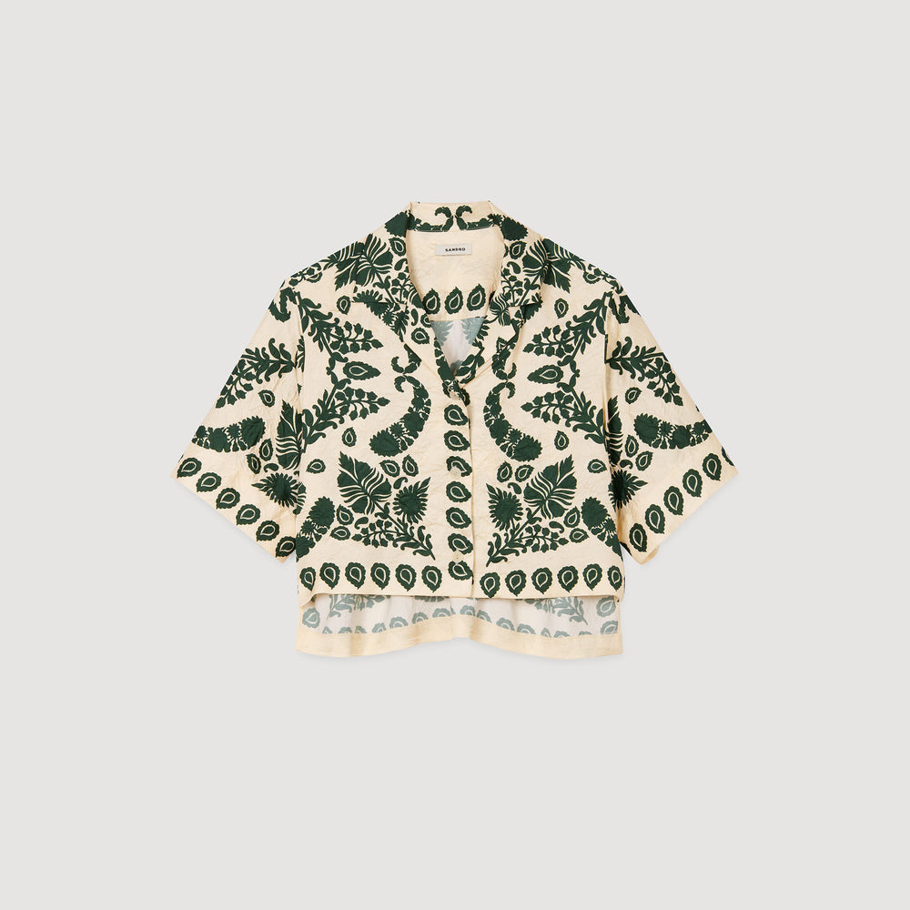 Sandro / Floral motif shirt Ecru / Green