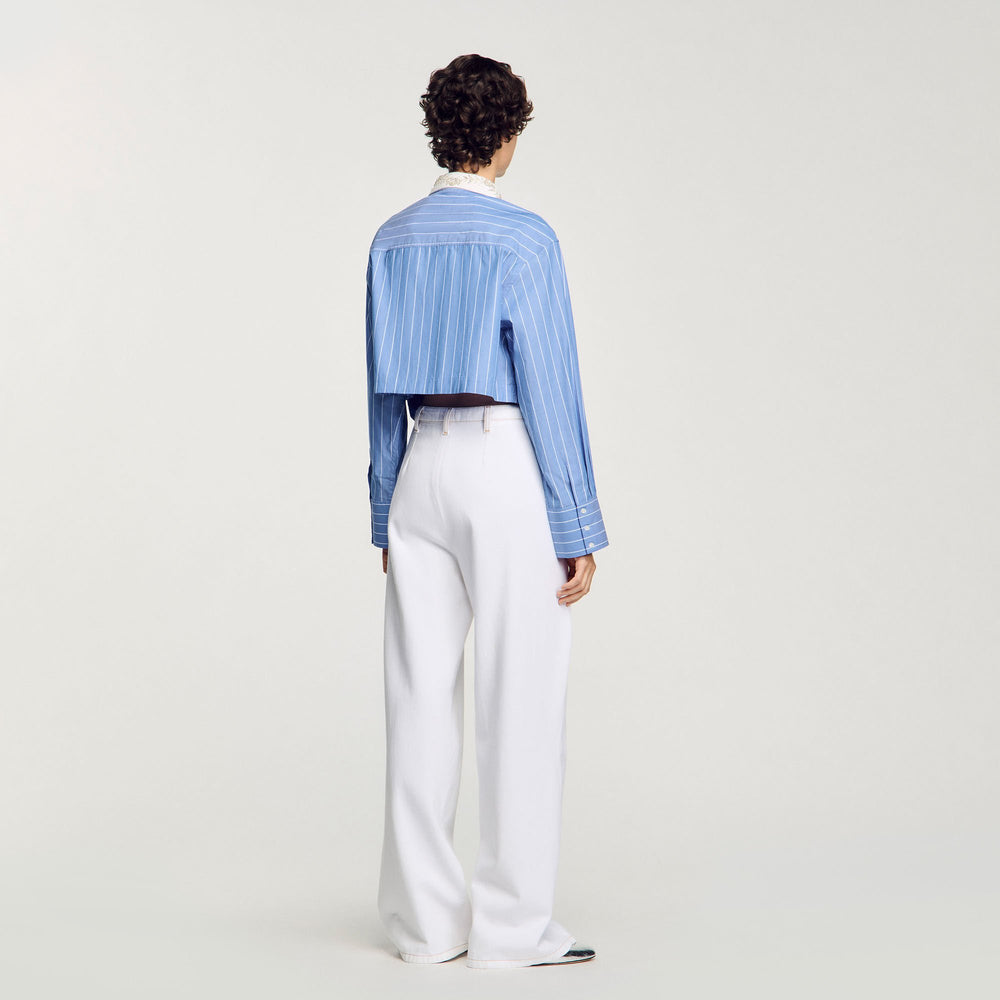 Sandro / Striped cropped shirt with rhinestone Sky Blue