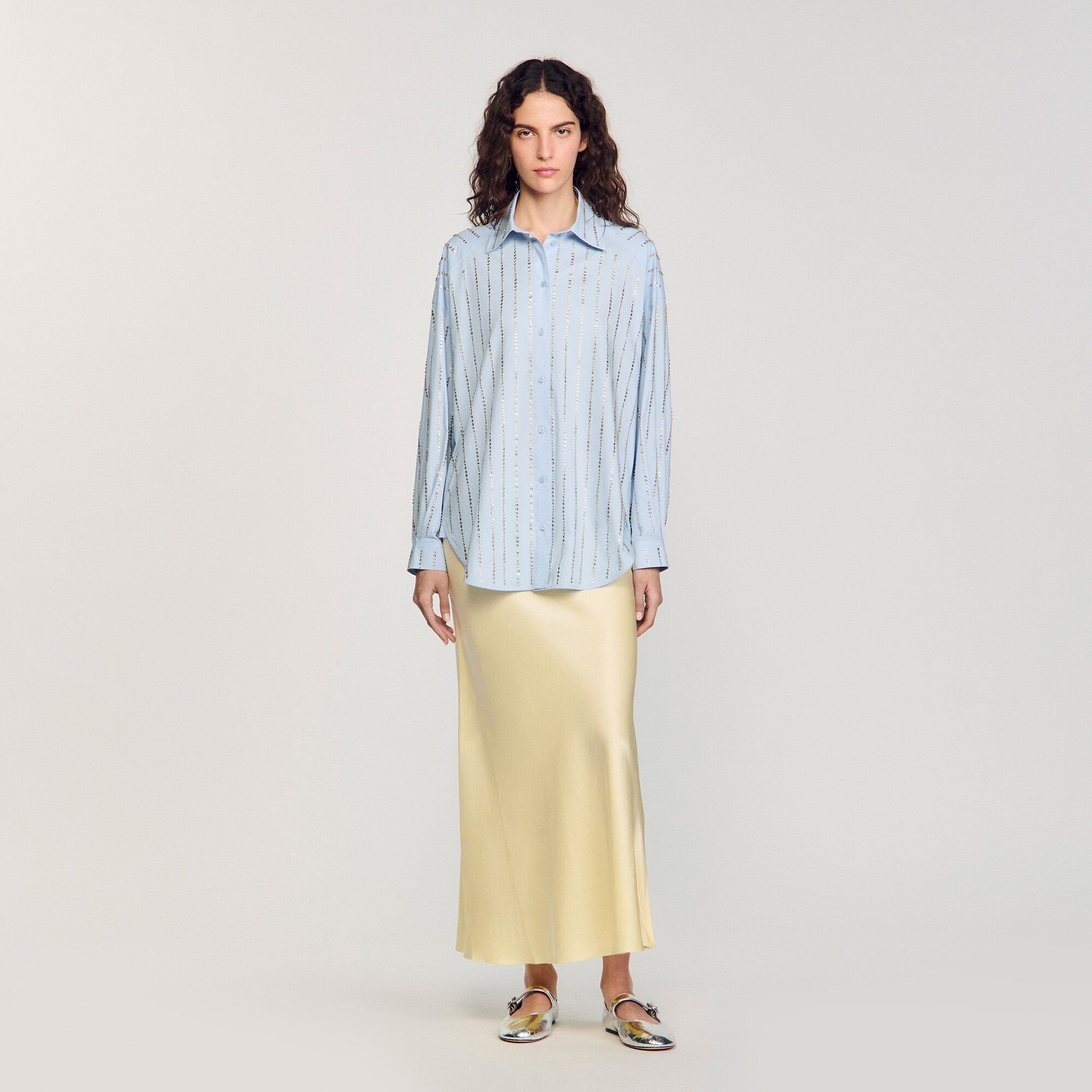 Sandro / Rhinestone shirt Sky Blue