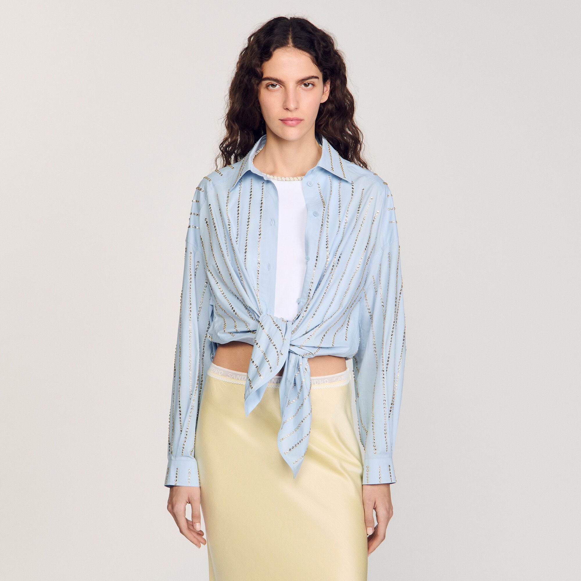 Sandro / Rhinestone shirt Sky Blue