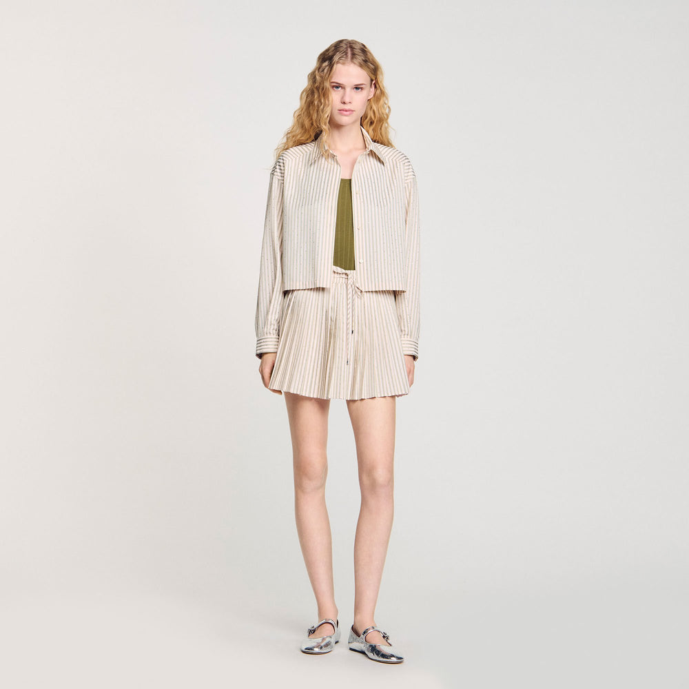 Sandro / Striped rhinestone shirt Khaki / Pink