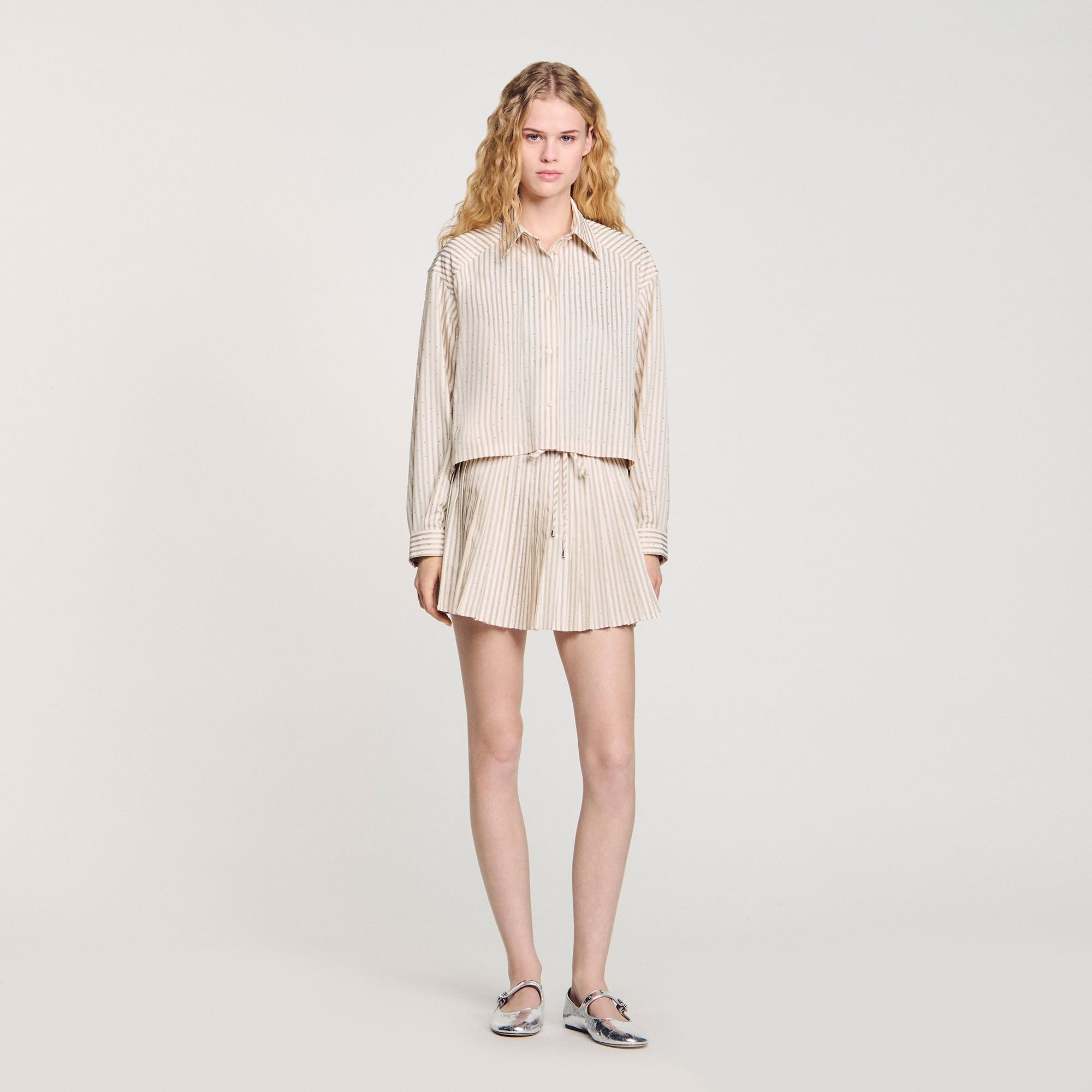 Sandro / Striped rhinestone shirt Khaki / Pink