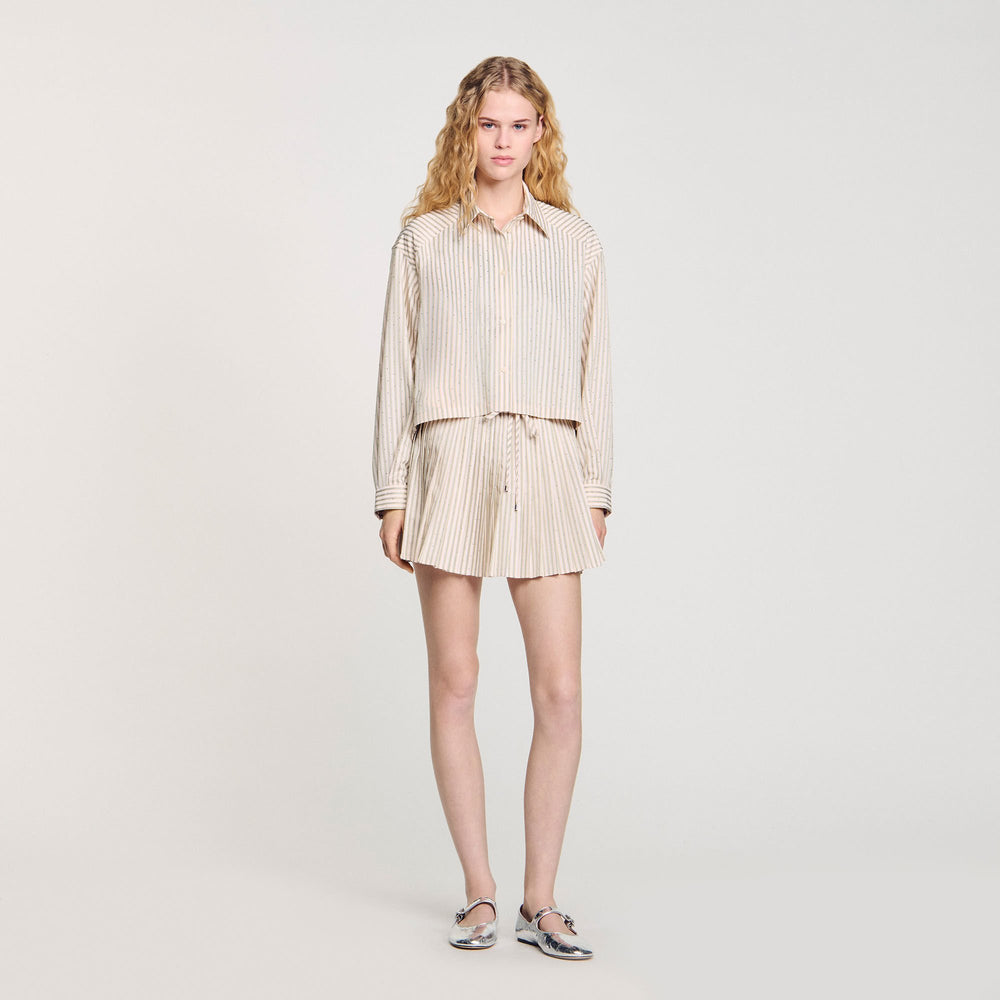 Sandro / Striped rhinestone shirt Khaki / Pink