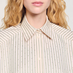 Sandro / Striped rhinestone shirt Khaki / Pink