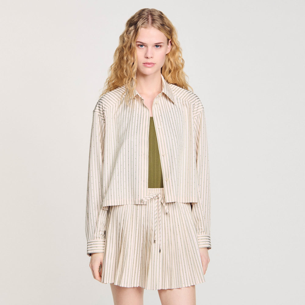 Sandro / Striped rhinestone shirt Khaki / Pink