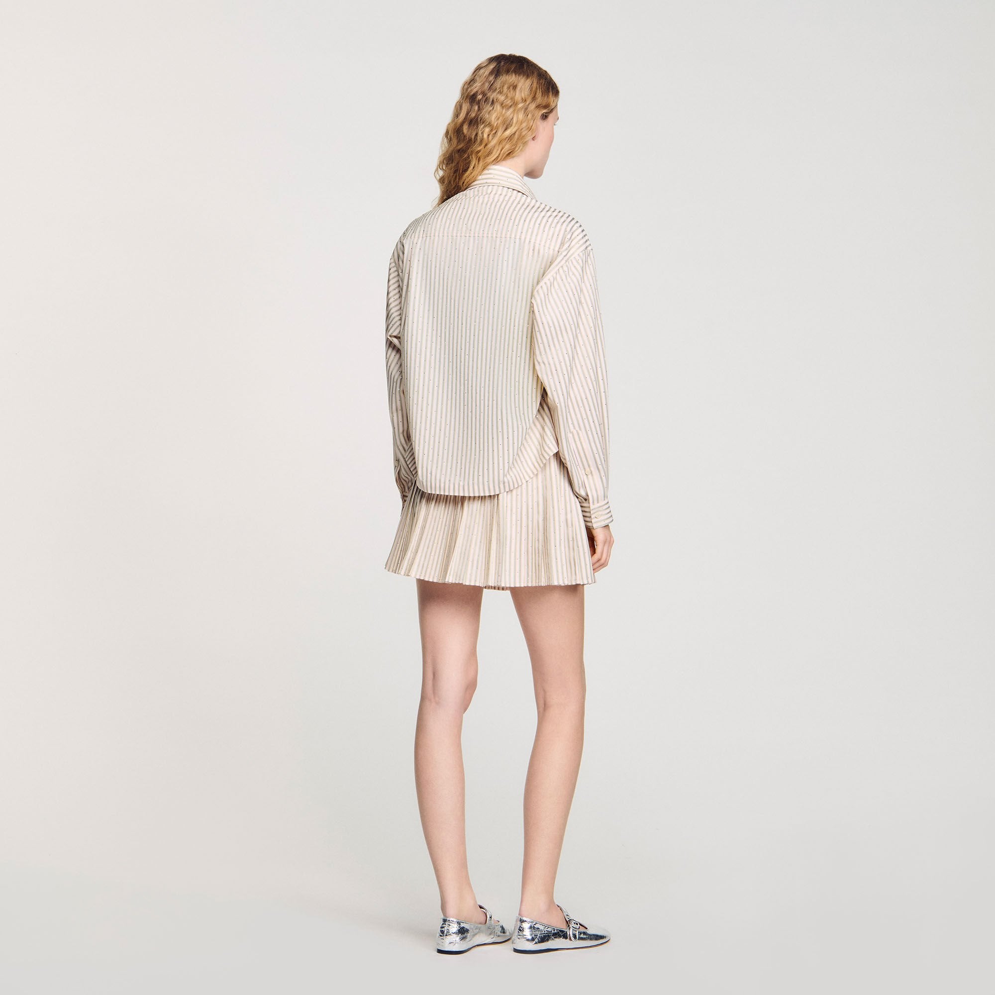 Sandro / Striped rhinestone shirt Khaki / Pink