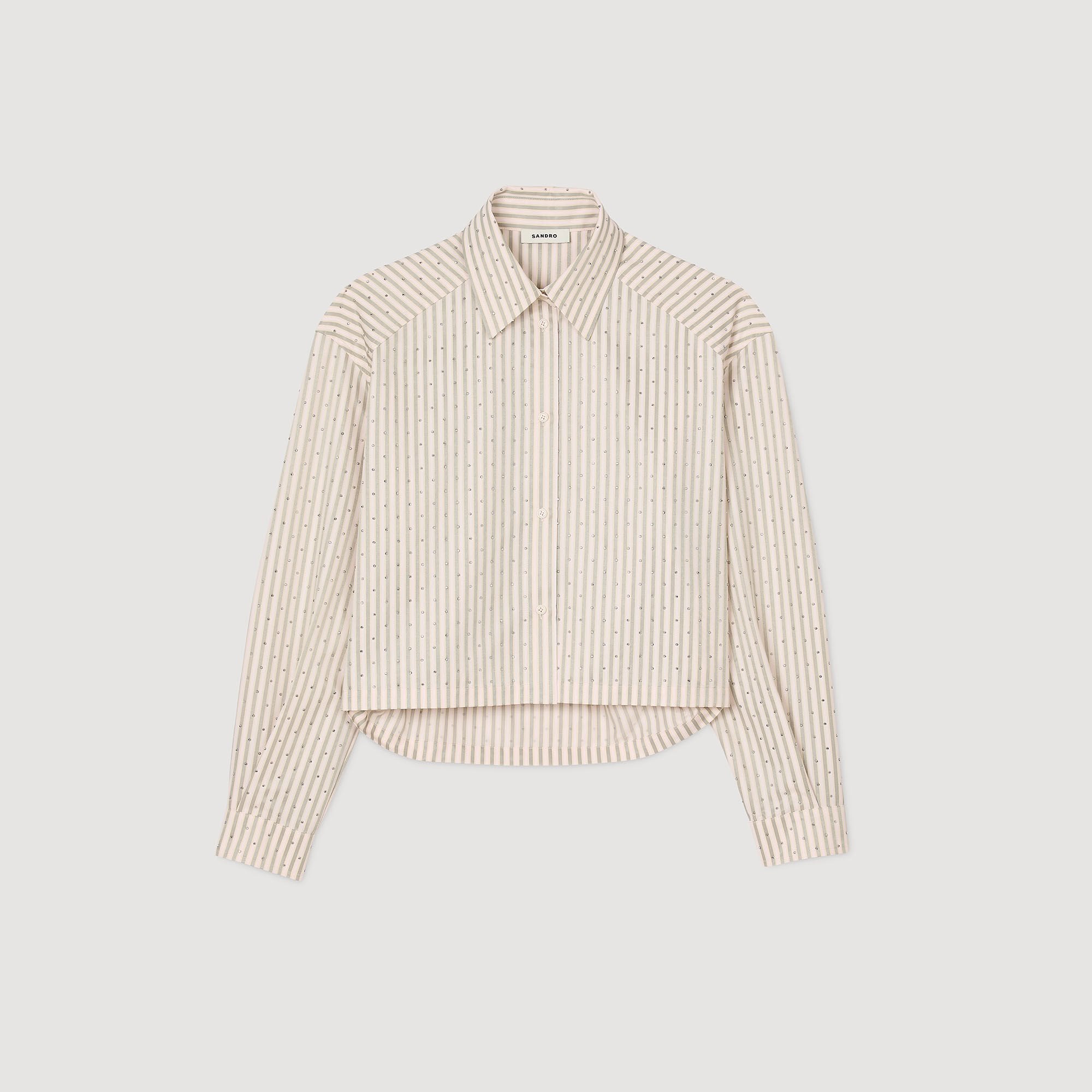 Sandro / Striped rhinestone shirt Khaki / Pink