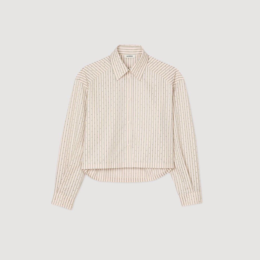 Sandro / Striped rhinestone shirt Khaki / Pink
