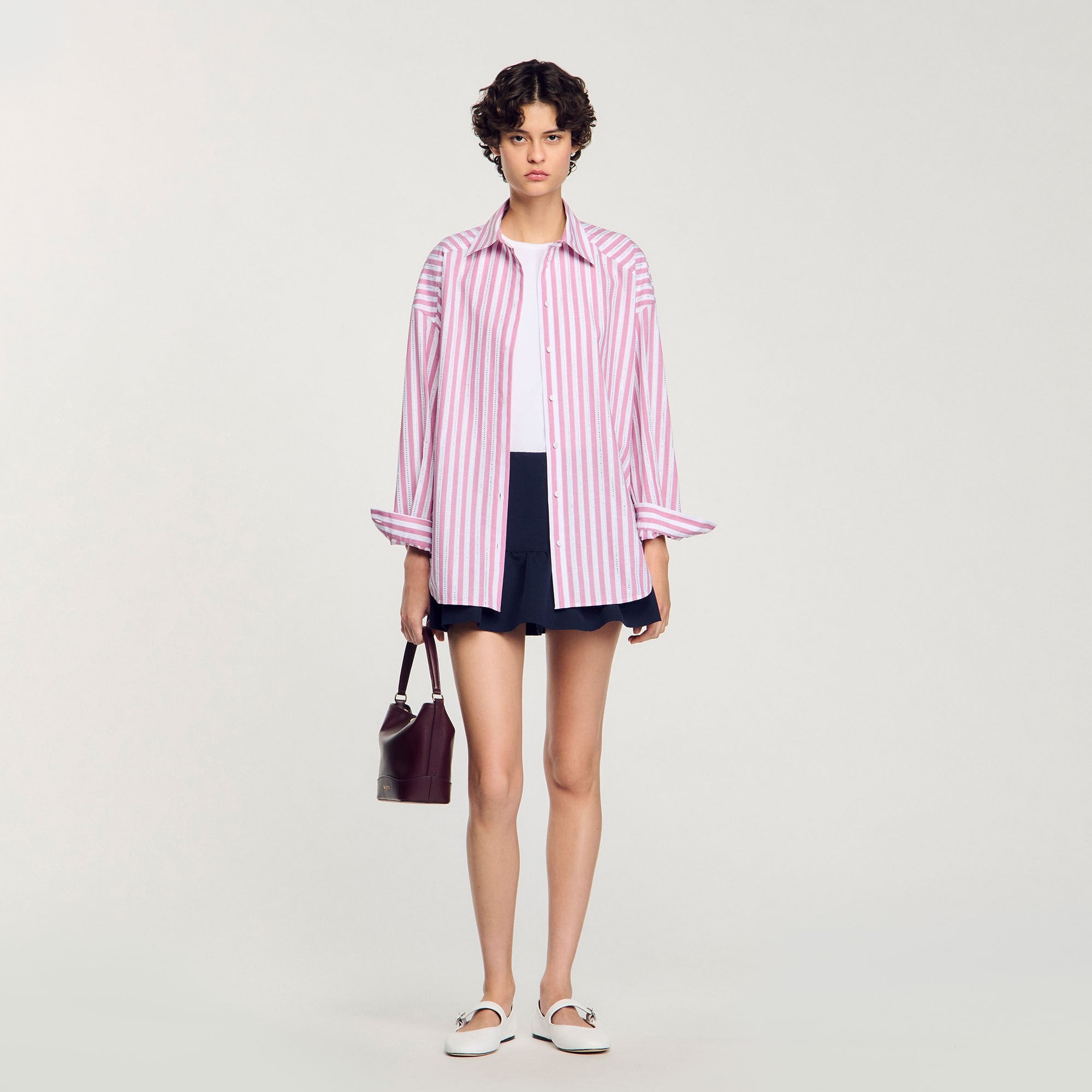 Sandro / Striped rhinestone shirt Pink