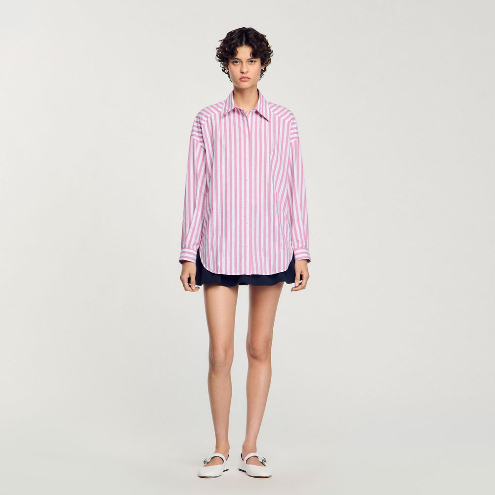 Sandro / Striped rhinestone shirt Pink