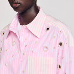 Sandro / Striped rhinestone shirt Pink