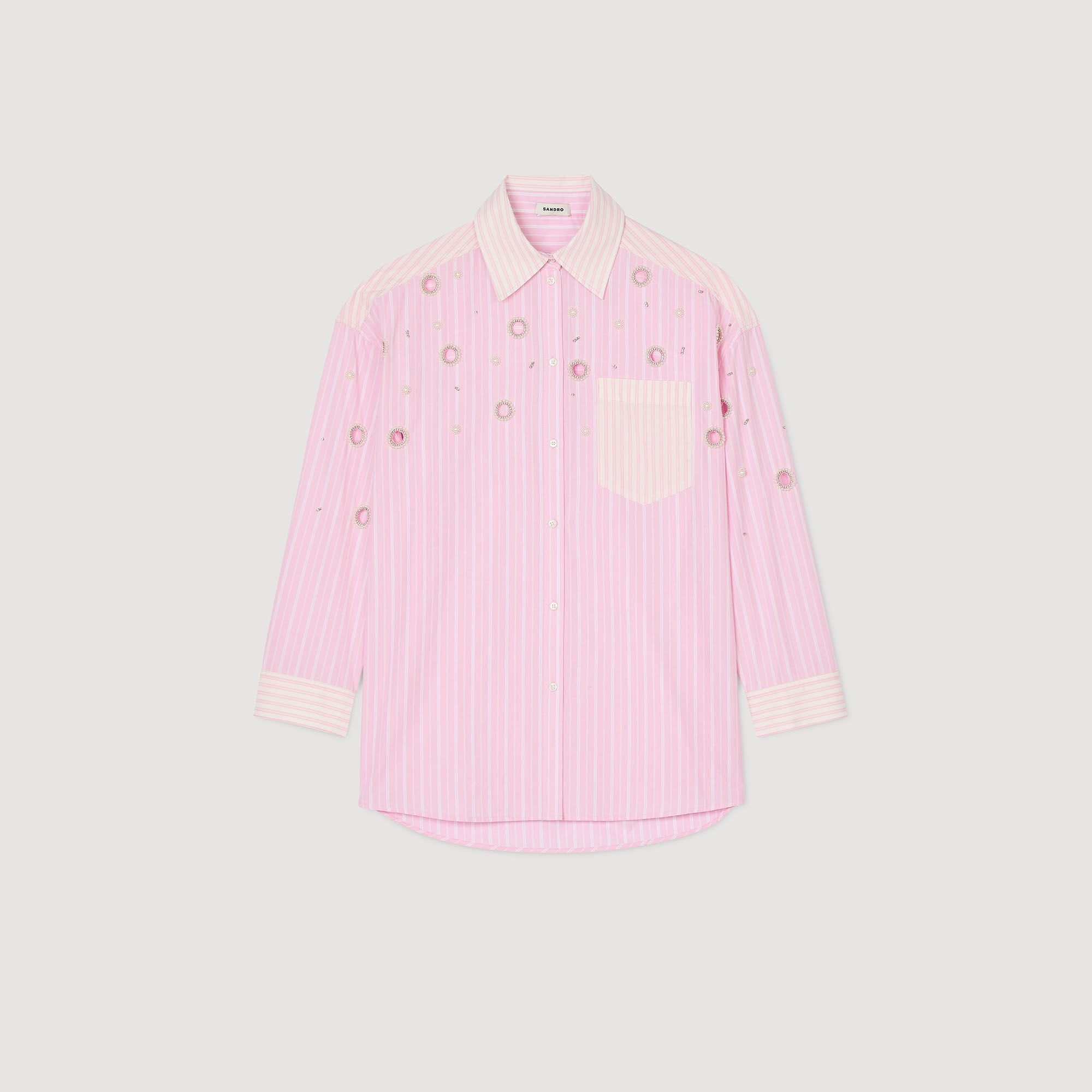 Sandro / Striped rhinestone shirt Pink