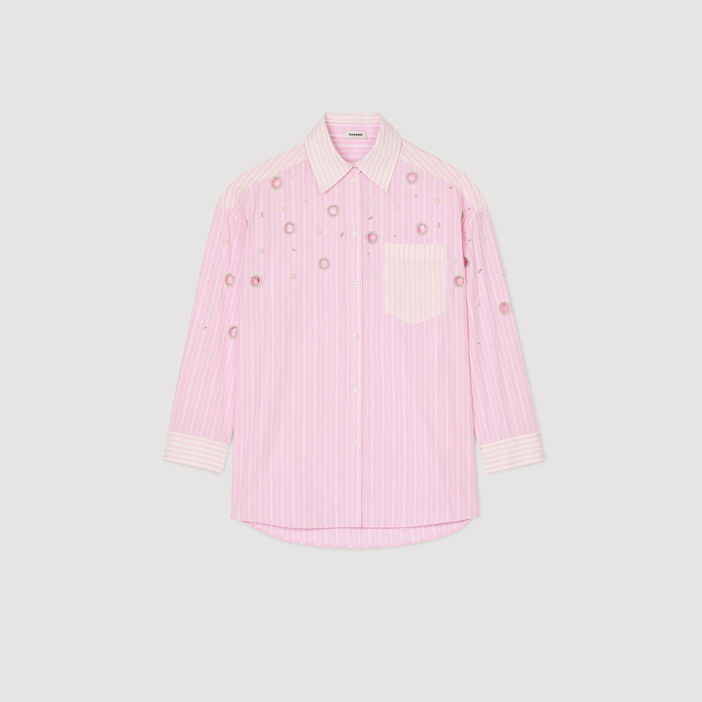 Sandro / Striped rhinestone shirt Pink