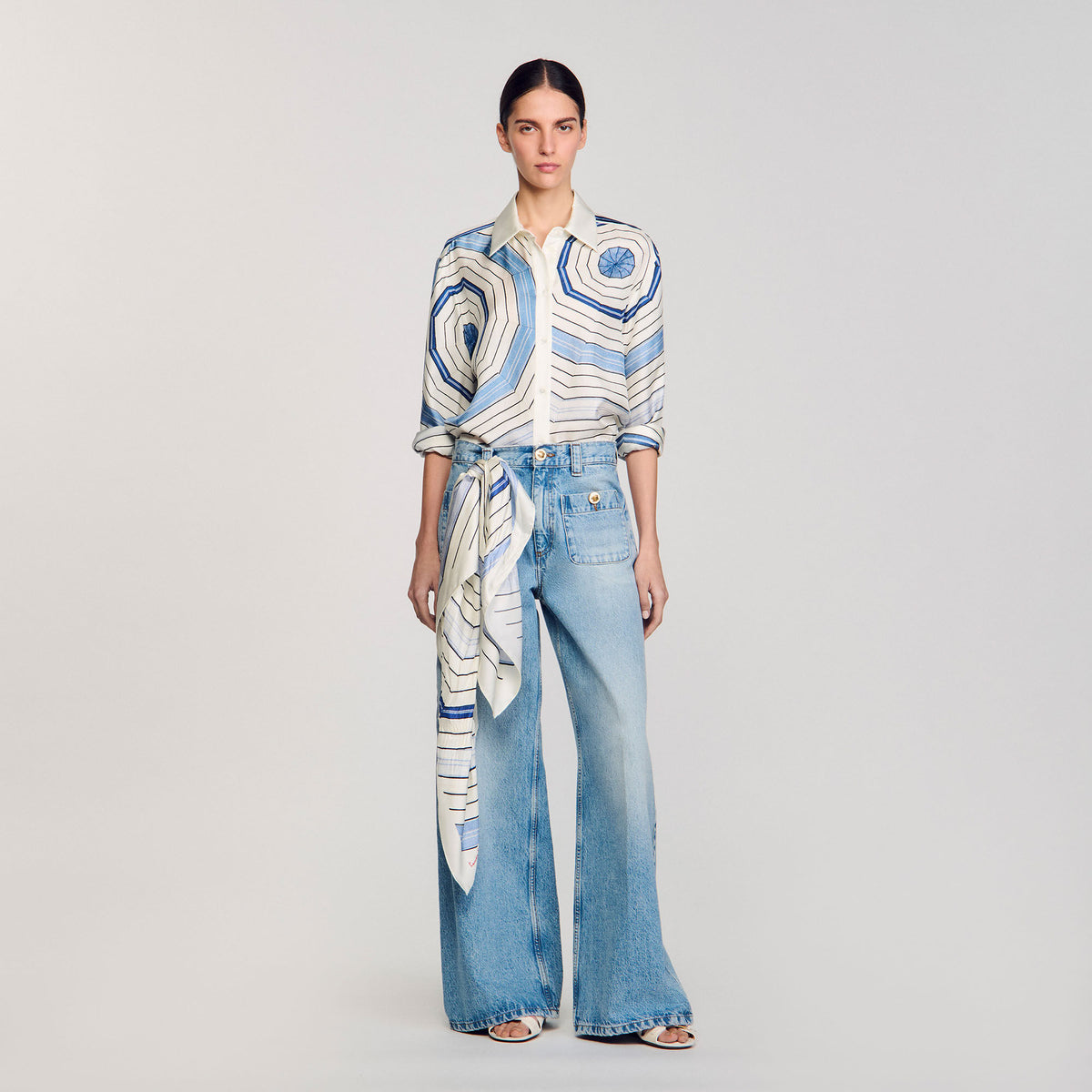 Sandro / Spiral-motif long sleeve shirt Sky Blue