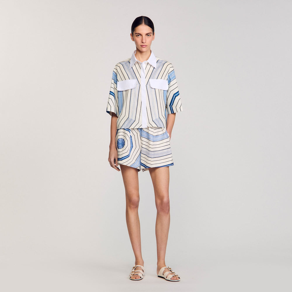 Sandro / Spiral-motif silk shirt Sky Blue