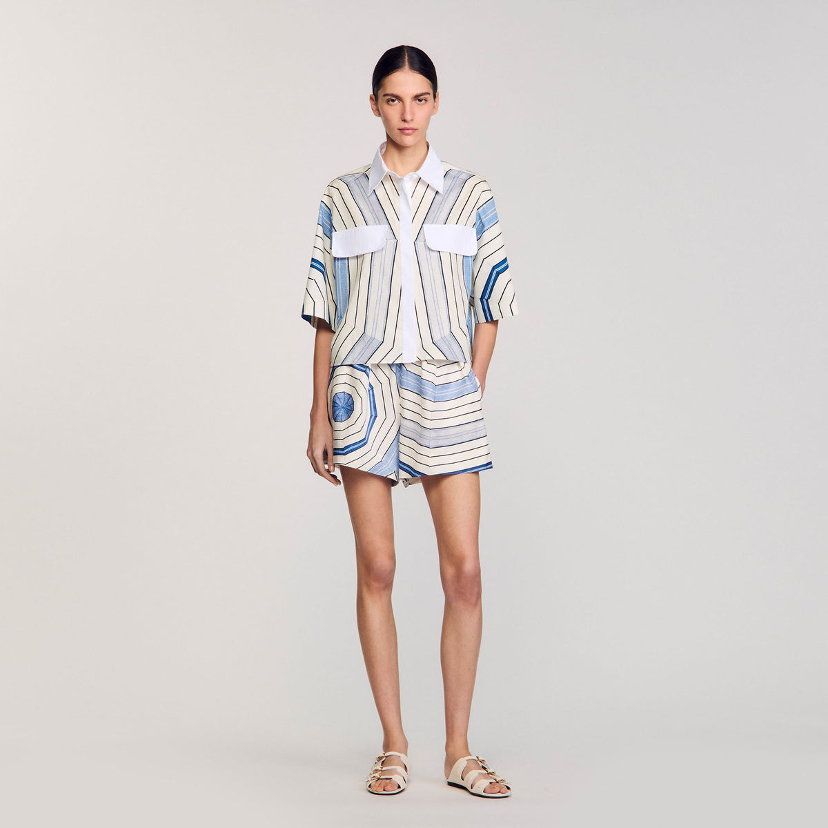 Sandro / Spiral-motif silk shirt Sky Blue