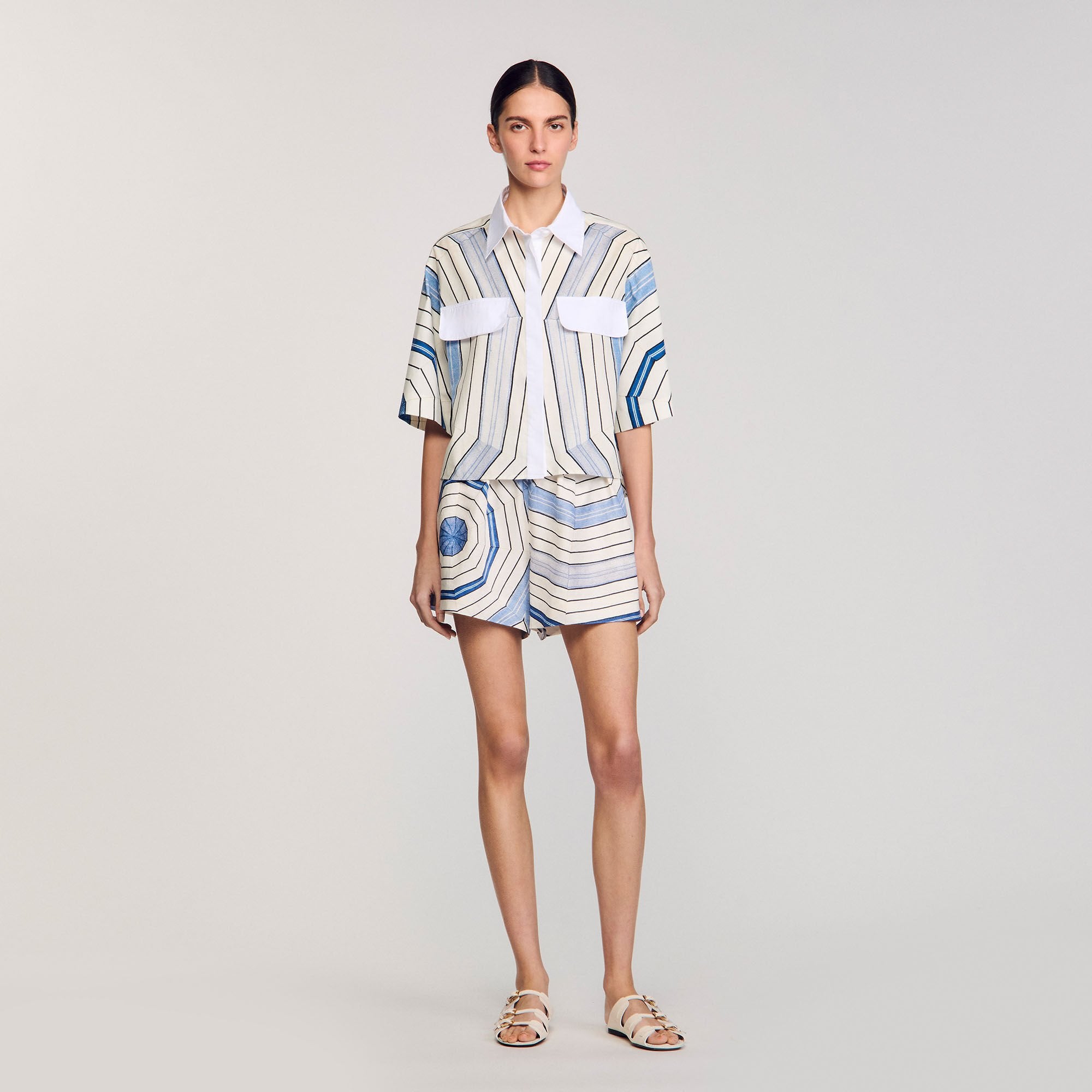 Sandro / Spiral-motif silk shirt Sky Blue