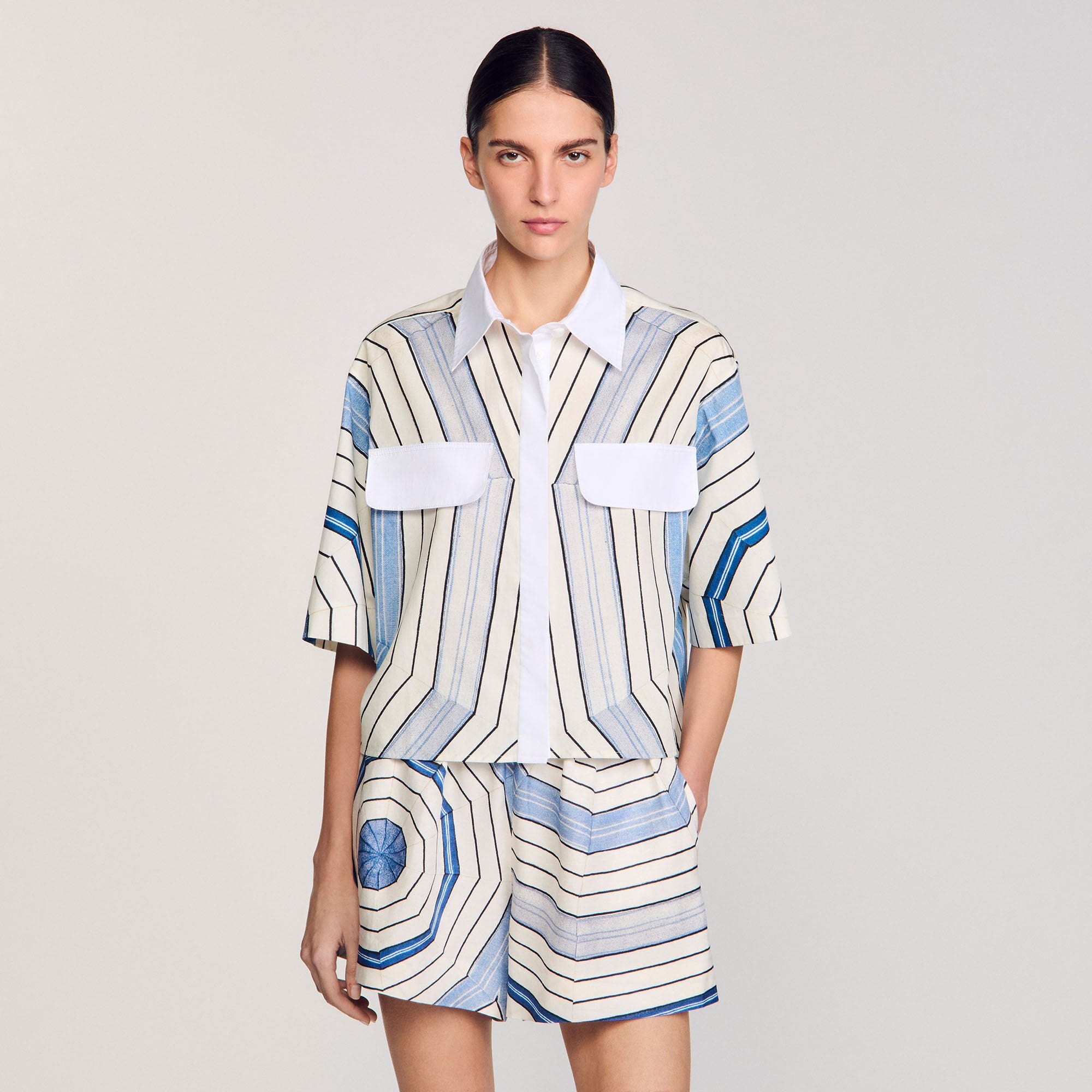 Sandro / Spiral-motif silk shirt Sky Blue