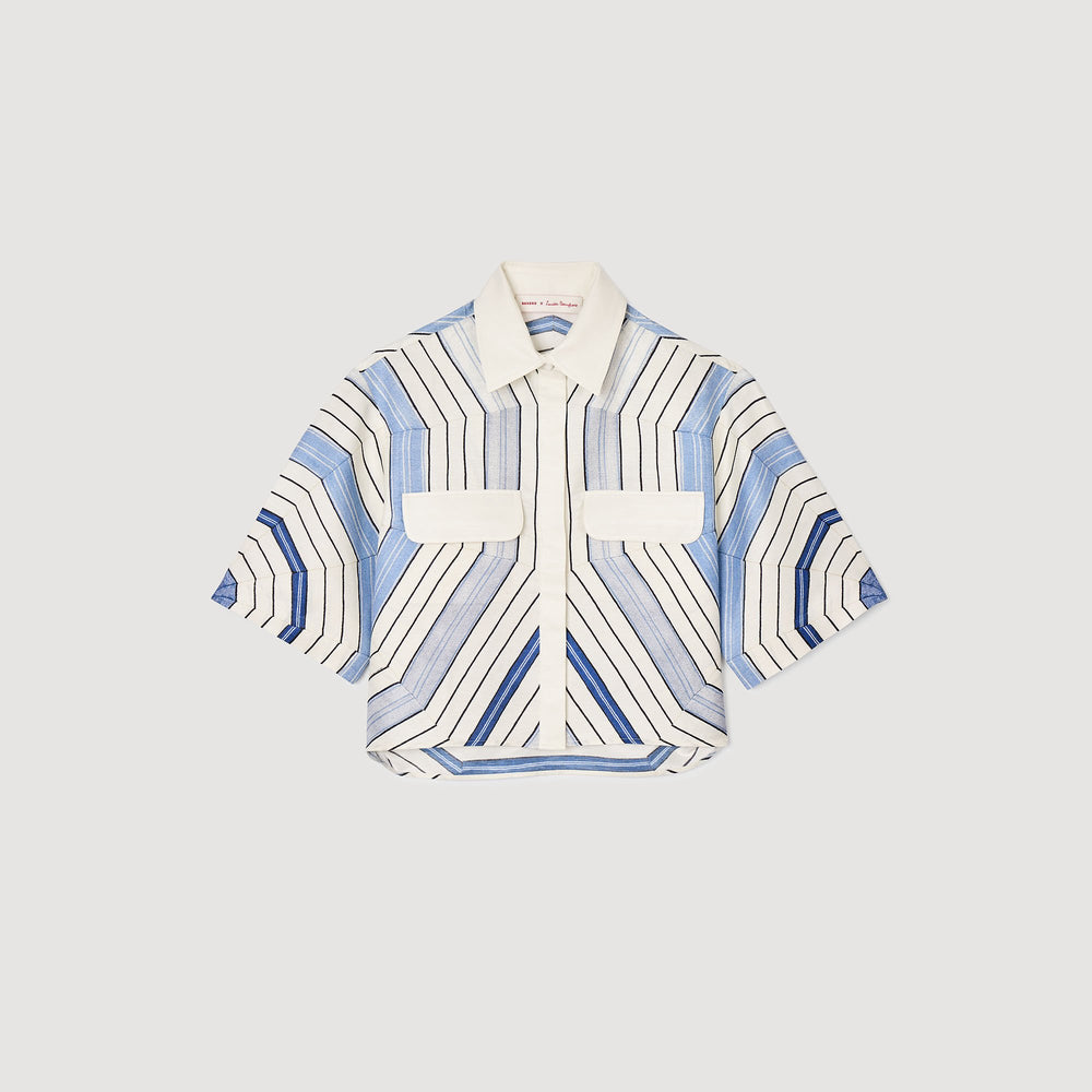 Sandro / Spiral-motif silk shirt Sky Blue
