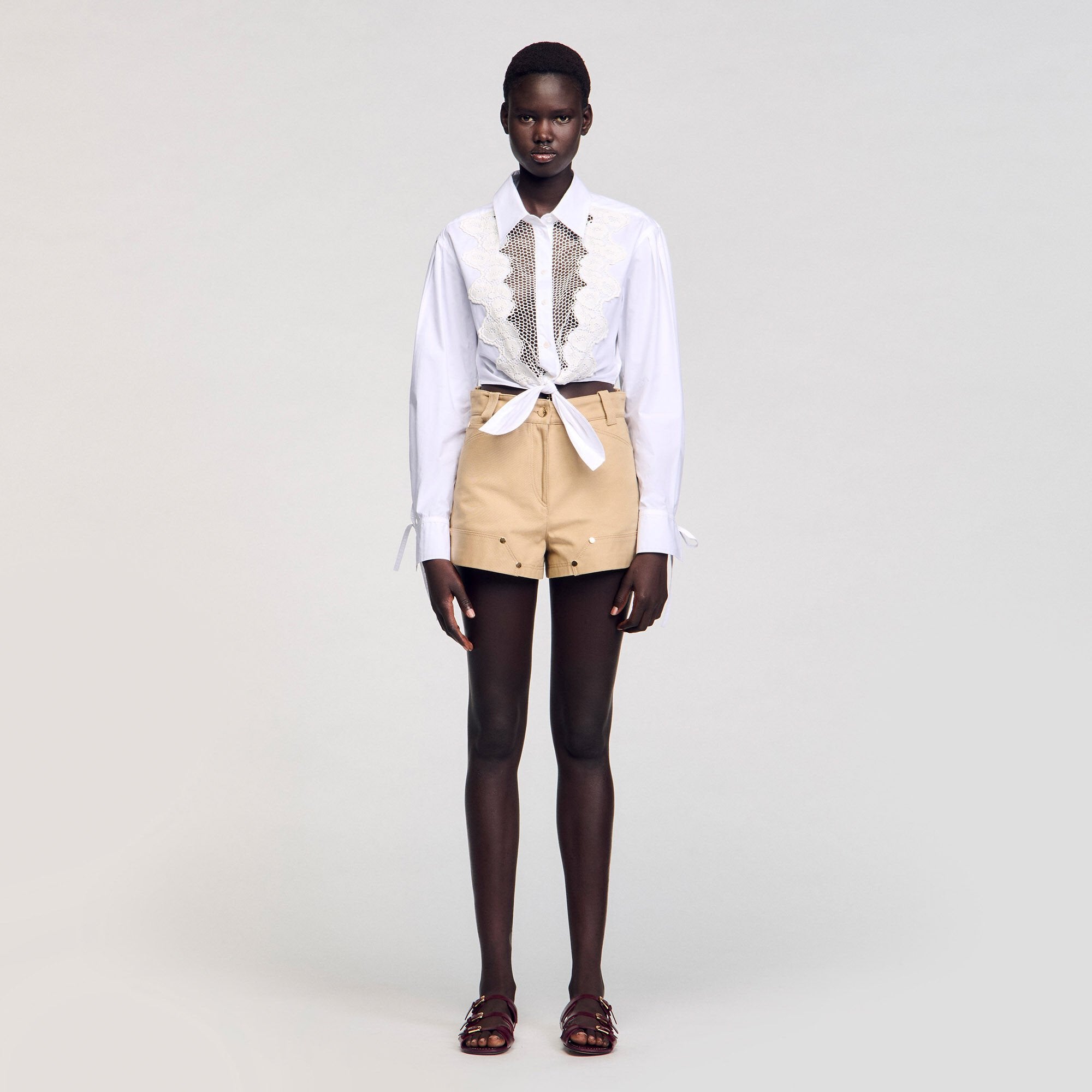 Sandro / Lace bib shirt White