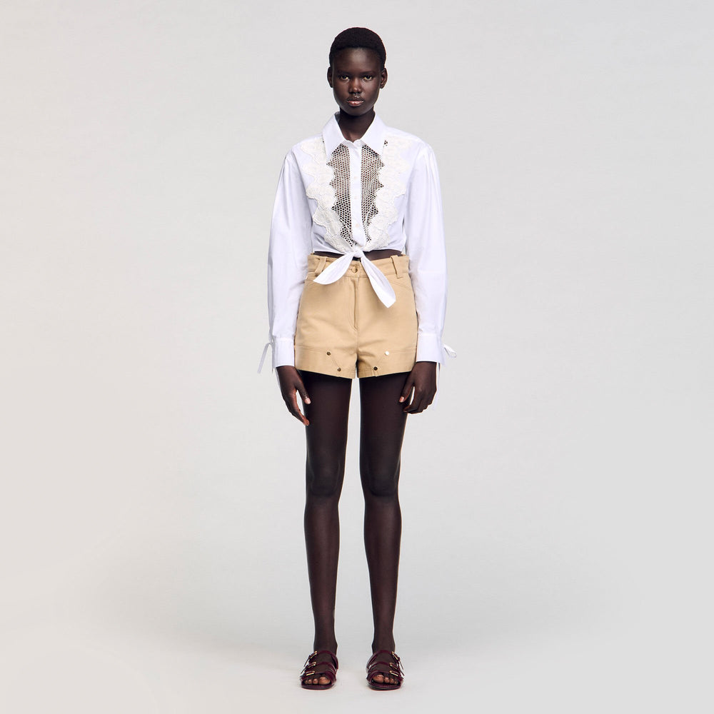 Sandro / Lace bib shirt White