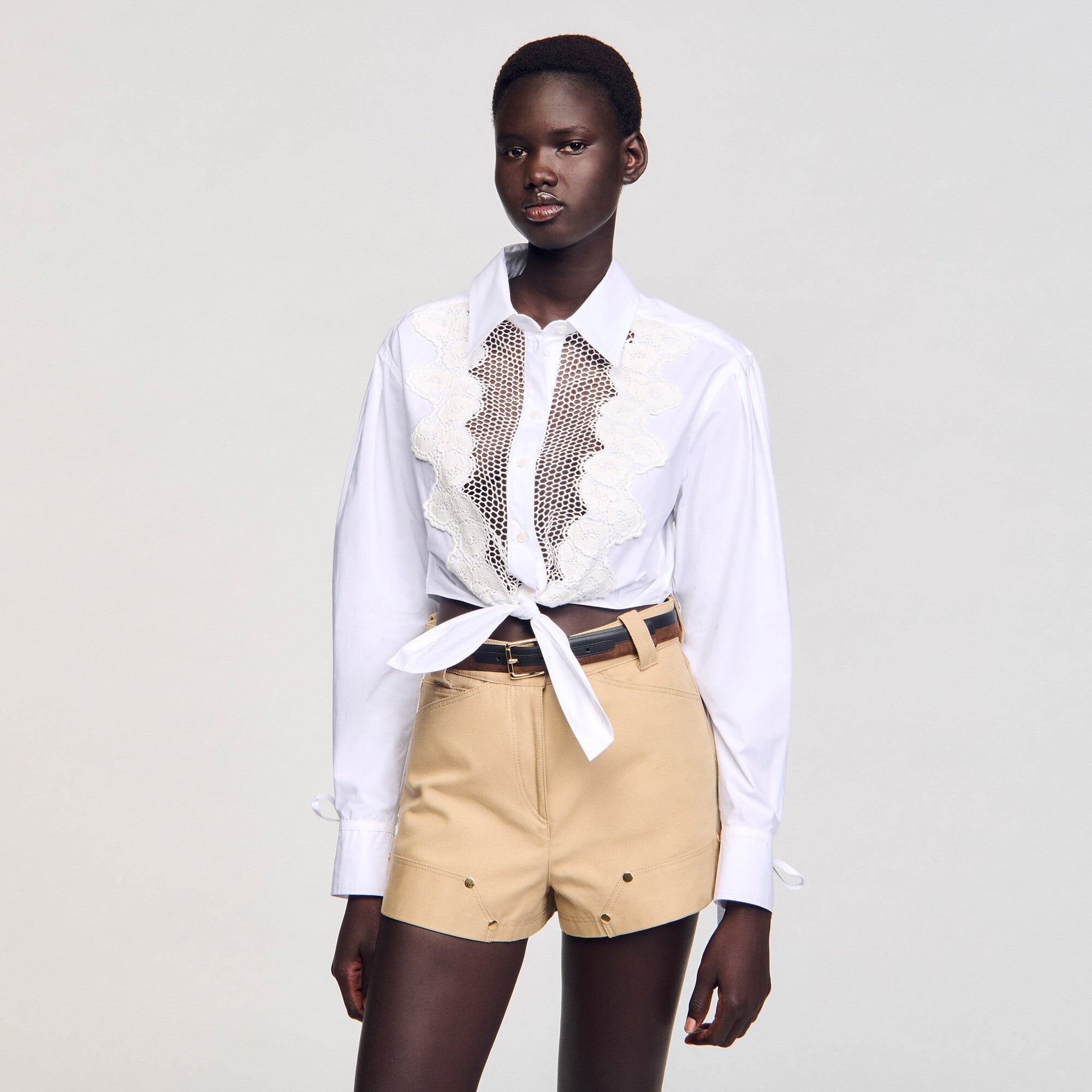 Sandro / Lace bib shirt White