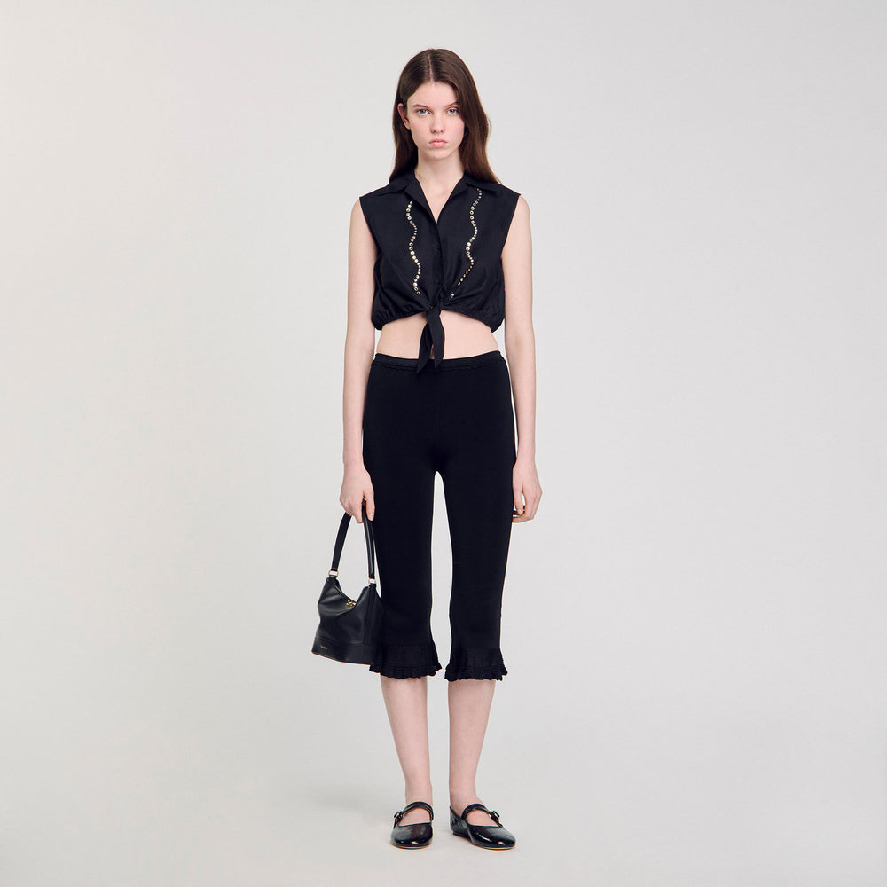 Sandro / Rhinestone cropped shirt Black