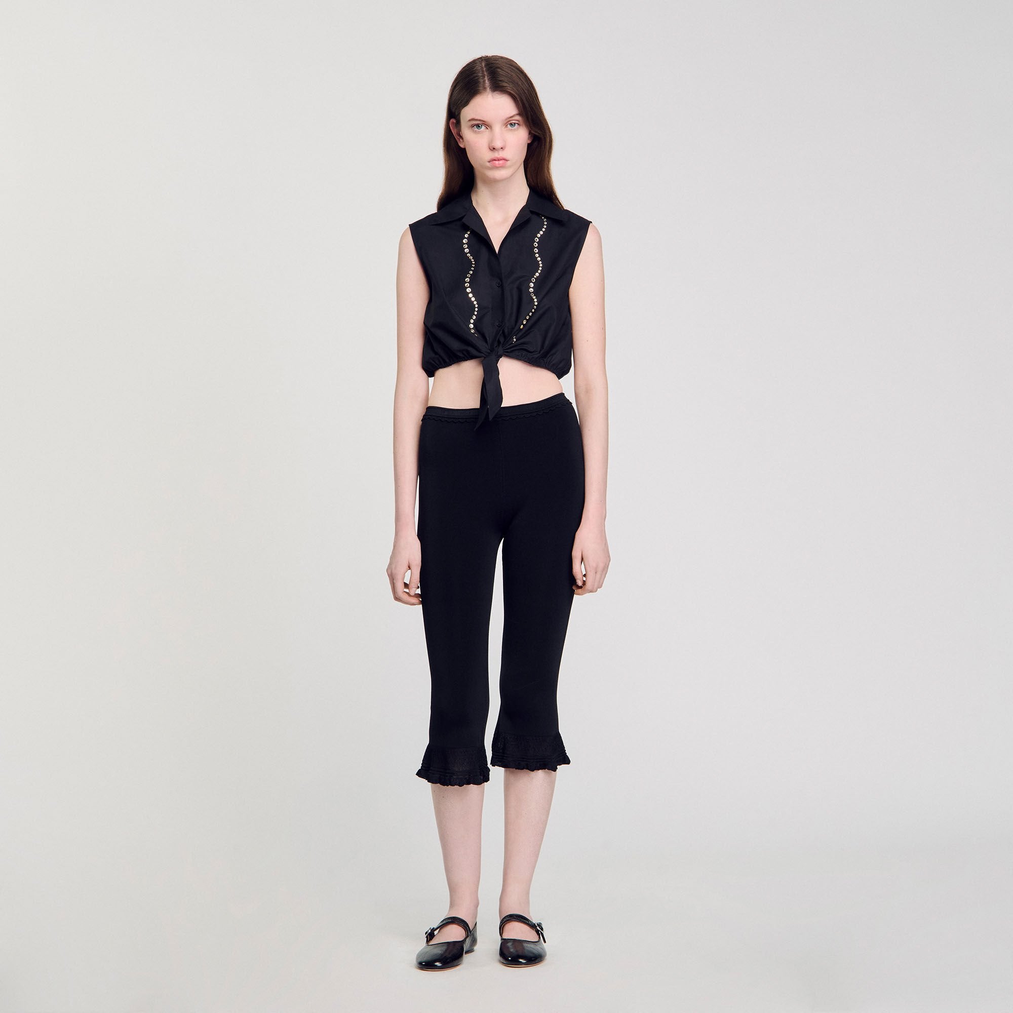 Sandro / Rhinestone cropped shirt Black