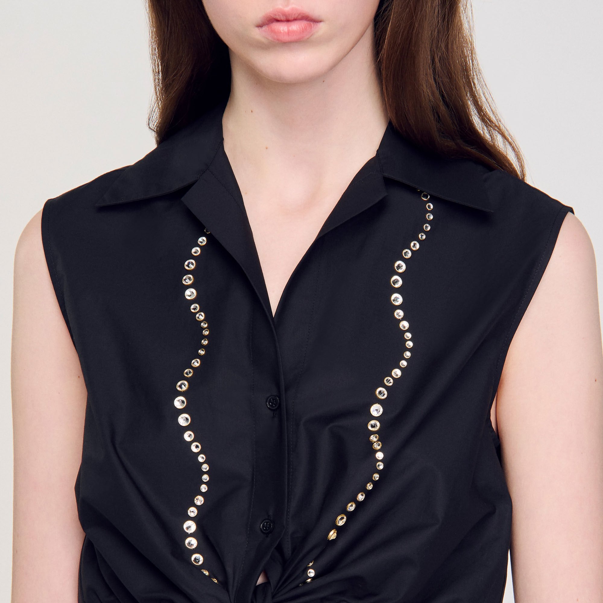 Sandro / Rhinestone cropped shirt Black