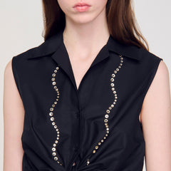 Sandro / Rhinestone cropped shirt Black