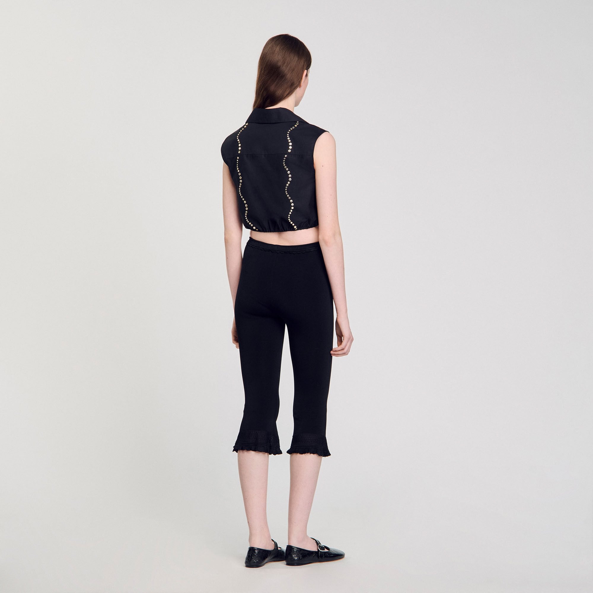 Sandro / Rhinestone cropped shirt Black