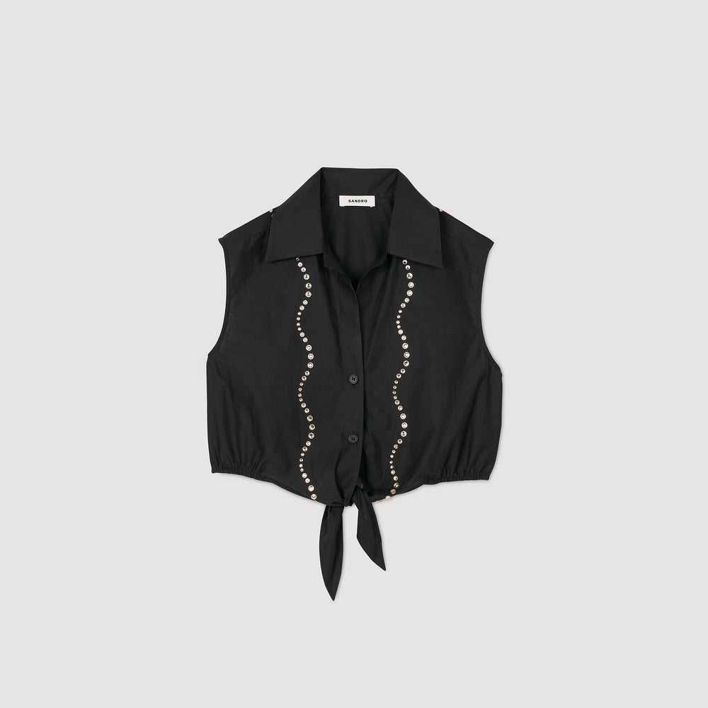 Sandro / Rhinestone cropped shirt Black