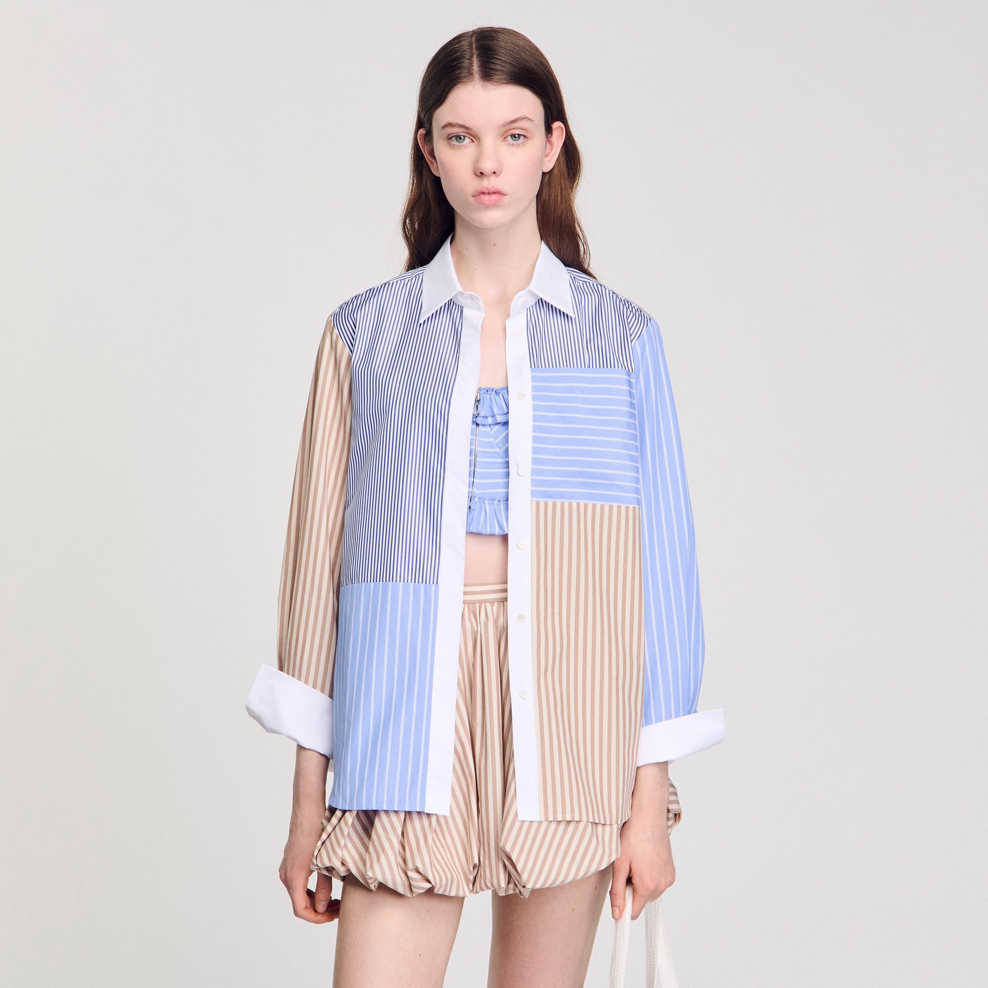 Sandro / Striped mix shirt Sand / Camel