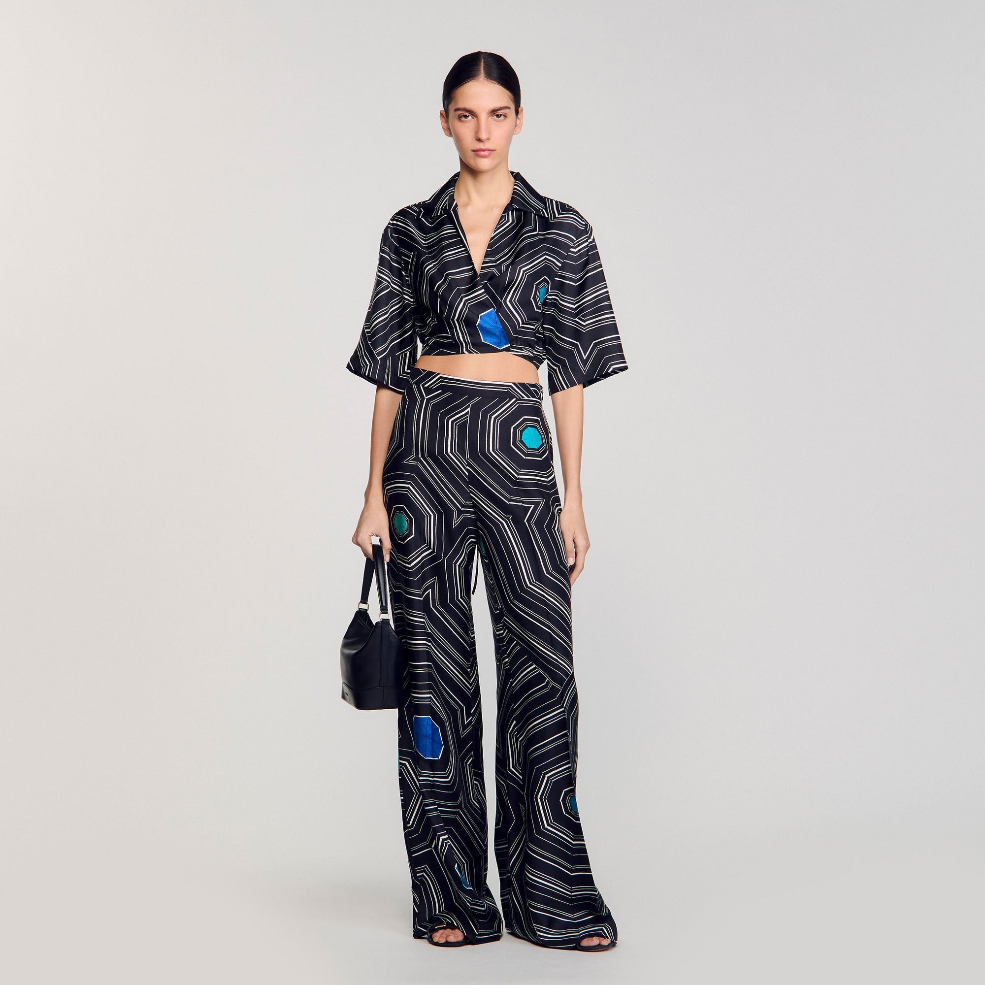 Sandro / Spiral-motif silk shirt Black