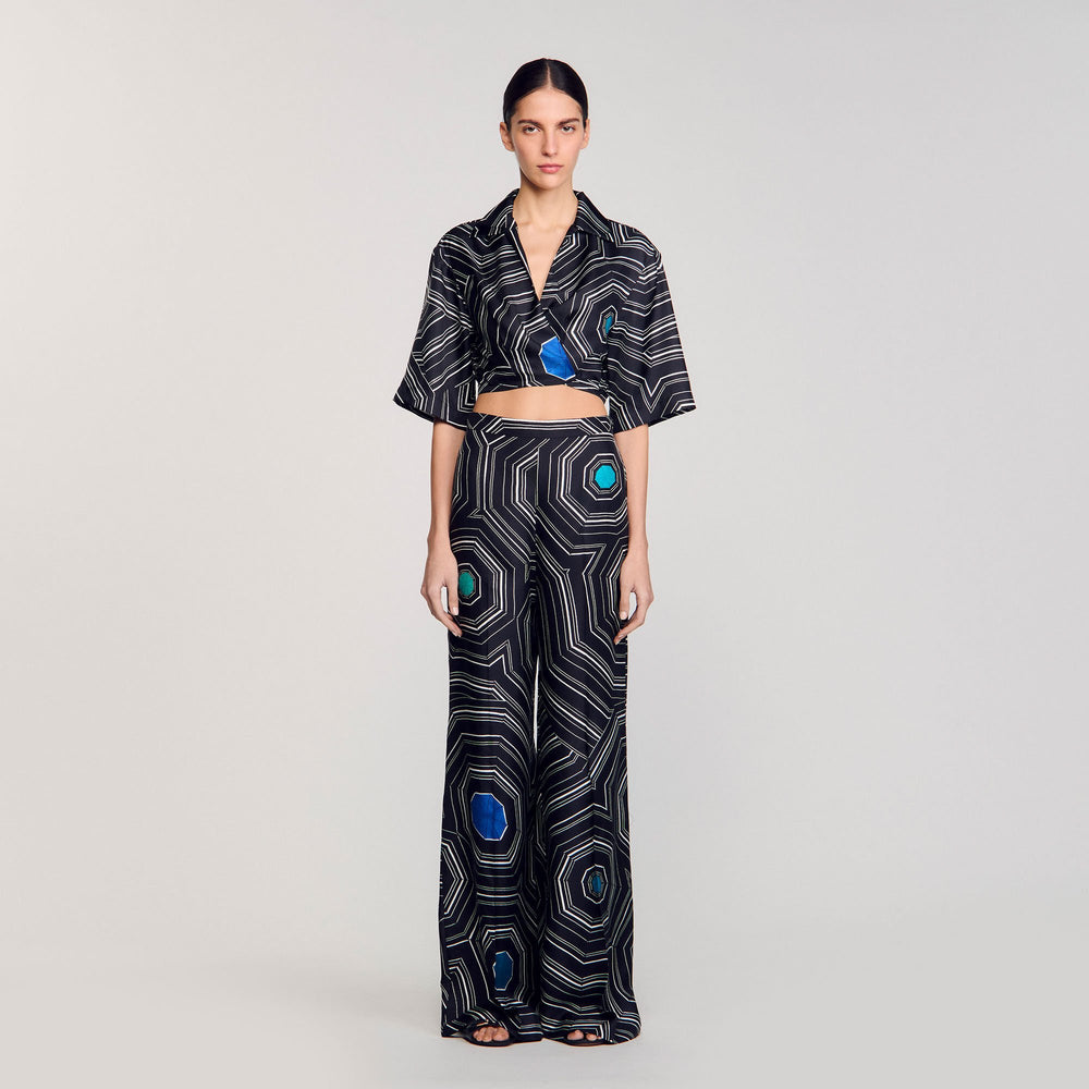 Sandro / Spiral-motif silk shirt Black