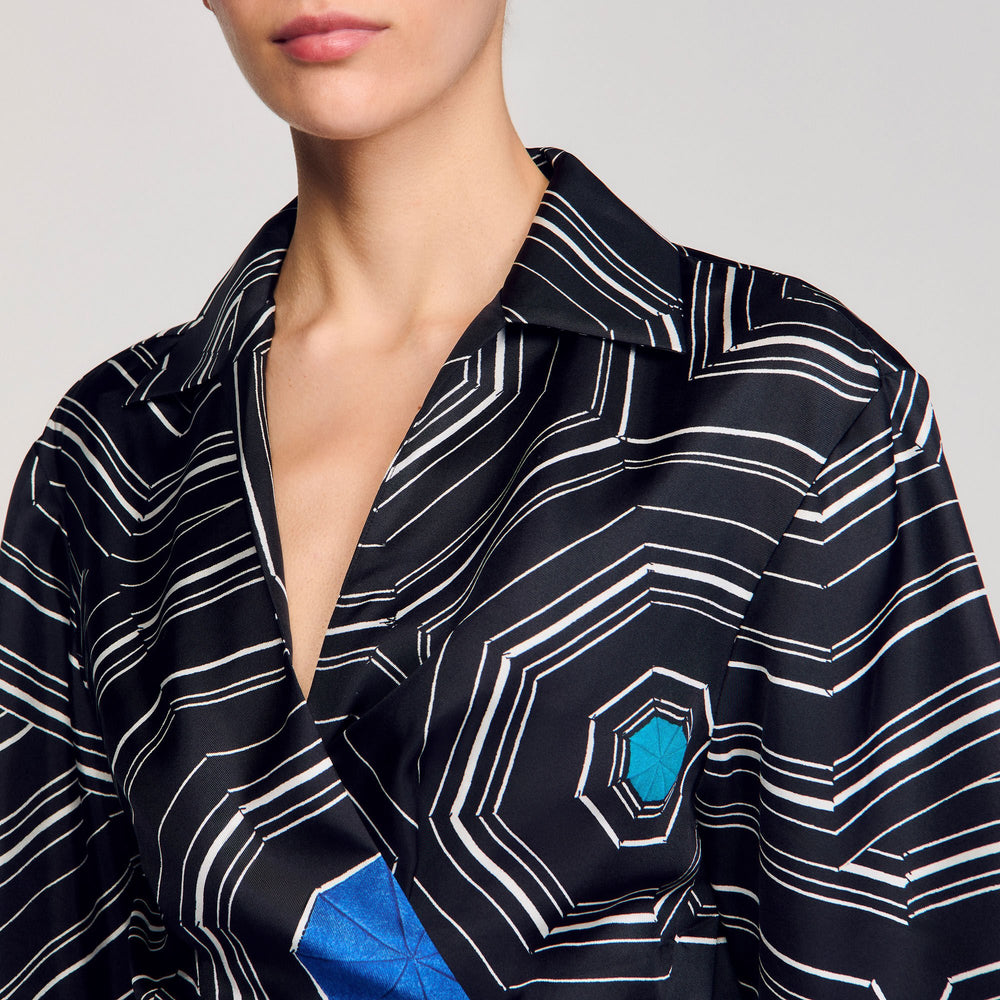 Sandro / Spiral-motif silk shirt Black