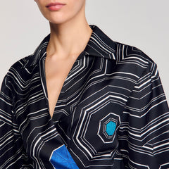 Sandro / Spiral-motif silk shirt Black